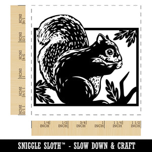 Squirrel with Oak Leaves Self-Inking Rubber Stamp Ink Stamper