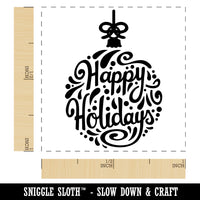 Happy Holidays Cursive on Ornament Christmas Self-Inking Rubber Stamp Ink Stamper