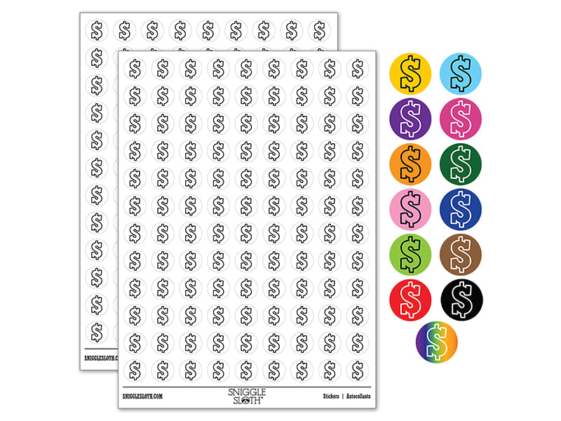 Dollar Sign Money Symbol Outline 200+ 0.50" Round Stickers