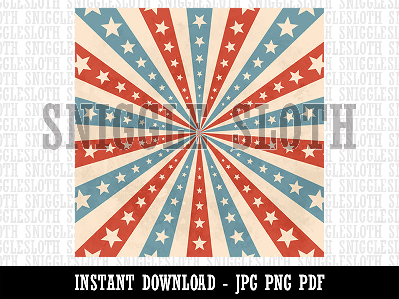 Vintage Radial Stars Stripes Circus Patriotic Background Digital Paper Download JPG PDF PNG File