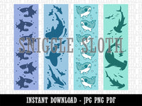 Ocean Sharks Galore Bookmarks Digital Print JPG PDF PNG File
