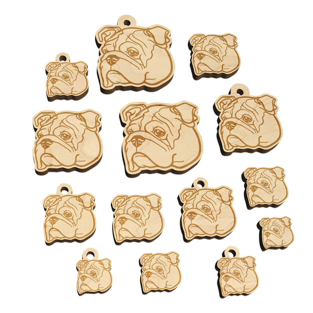 English Bulldog Head Mini Wood Shape Charms Jewelry DIY Craft