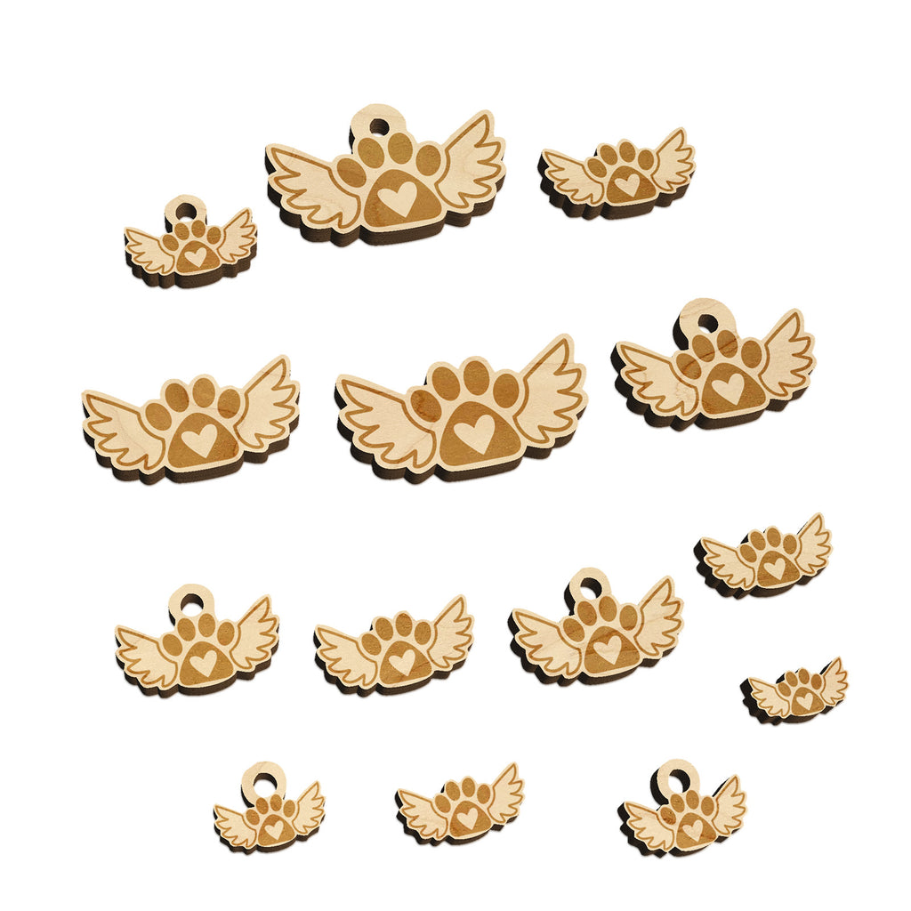 Paw Print Angel Wings with Heart Dog Cat Mini Wood Shape Charms Jewelry DIY Craft