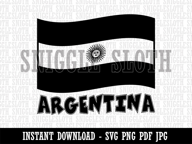 Argentina with Waving Flag Cute Clipart Digital Download SVG PNG JPG PDF Cut Files