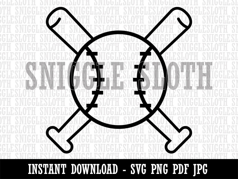 Baseball Crossed Bats Clipart Digital Download SVG PNG JPG PDF Cut Files