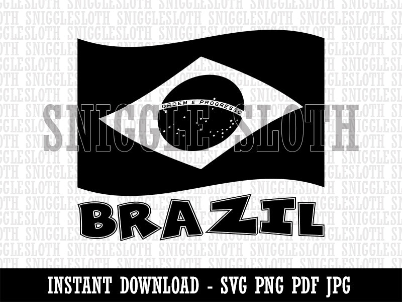 Brazil with Waving Flag Cute Clipart Digital Download SVG PNG JPG PDF Cut Files