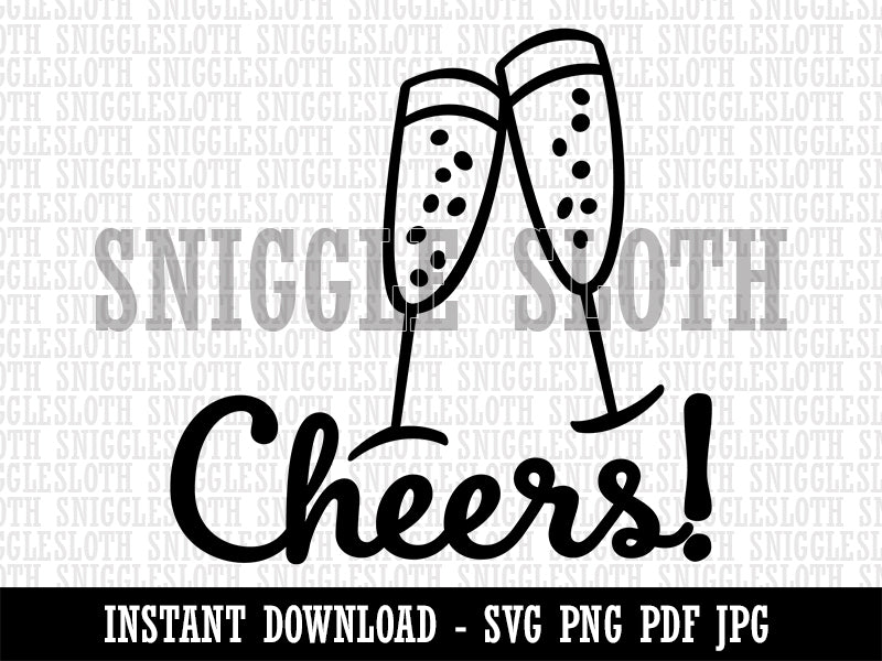 Cheers Champagne Toast Cursive Text Clipart Digital Download SVG PNG JPG PDF Cut Files
