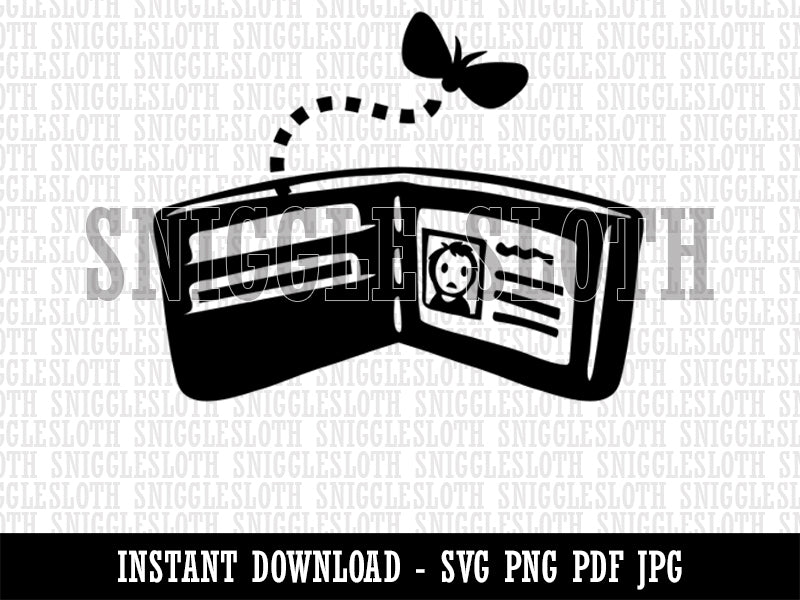 Empty Wallet Billfold Broke Clipart Digital Download SVG PNG JPG PDF Cut Files