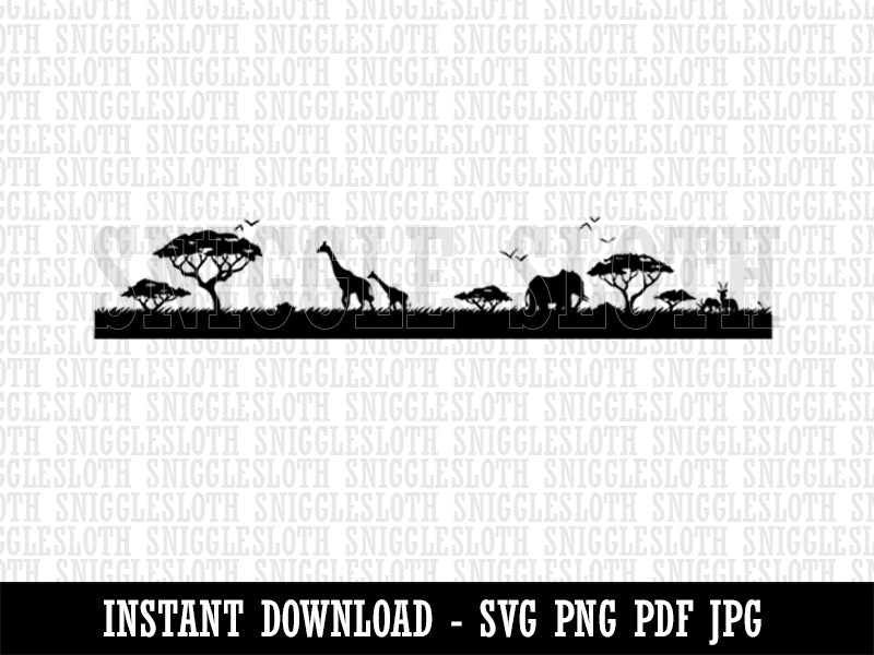 African Savanna Wildlife Giraffe Elephant Impala Clipart Digital Download SVG PNG JPG PDF Cut Files