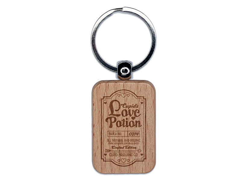 Love Potion Label Valentine's Day Engraved Wood Rectangle Keychain Tag Charm