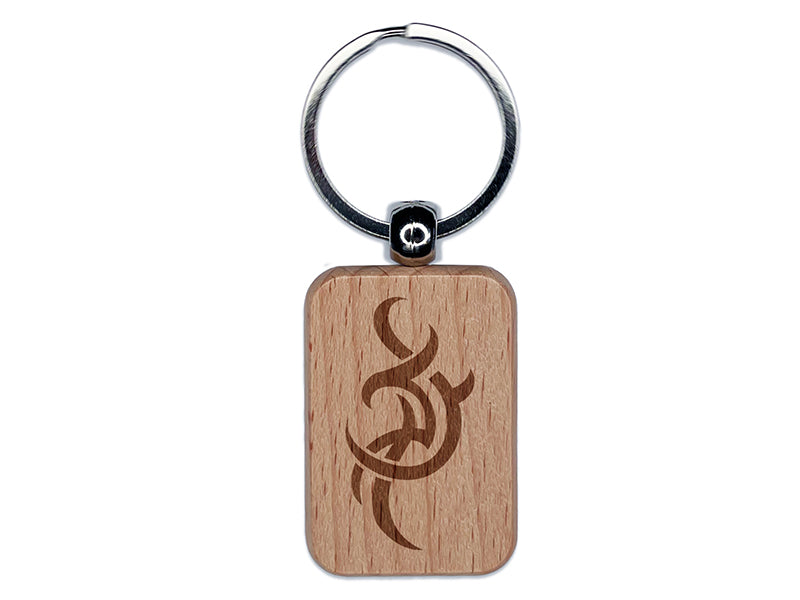 Tribal Abstract Swirls Engraved Wood Rectangle Keychain Tag Charm