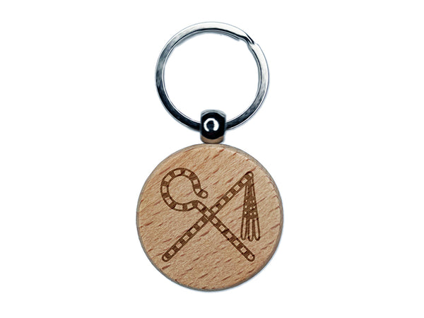 Egyptian Crook and Flail Pharaoh Engraved Wood Round Keychain Tag