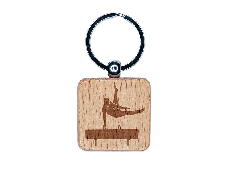 Pommel Horse Artistic Gymnastics Engraved Wood Square Keychain Tag Charm