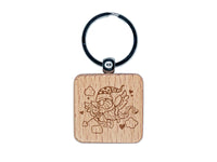 Cupid Gnome Valentine's Day Engraved Wood Square Keychain Tag Charm