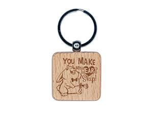 You Make My Heart Skip Bunny Rabbit Love Valentine's Day Engraved Wood Square Keychain Tag Charm