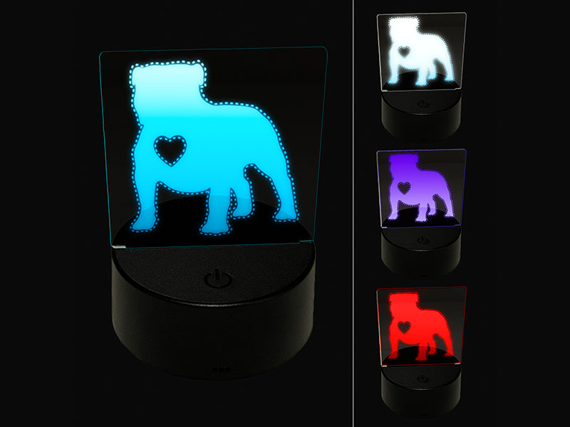 Bulldog English British Dog with Heart 3D Illusion LED Night Light Sign Nightstand Desk Lamp