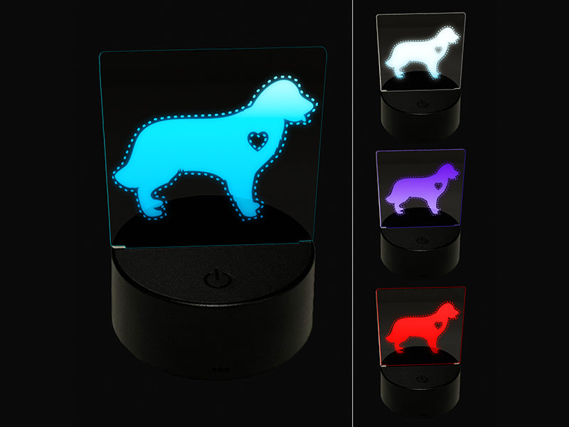Golden Retriever Dog with Heart 3D Illusion LED Night Light Sign Nightstand Desk Lamp