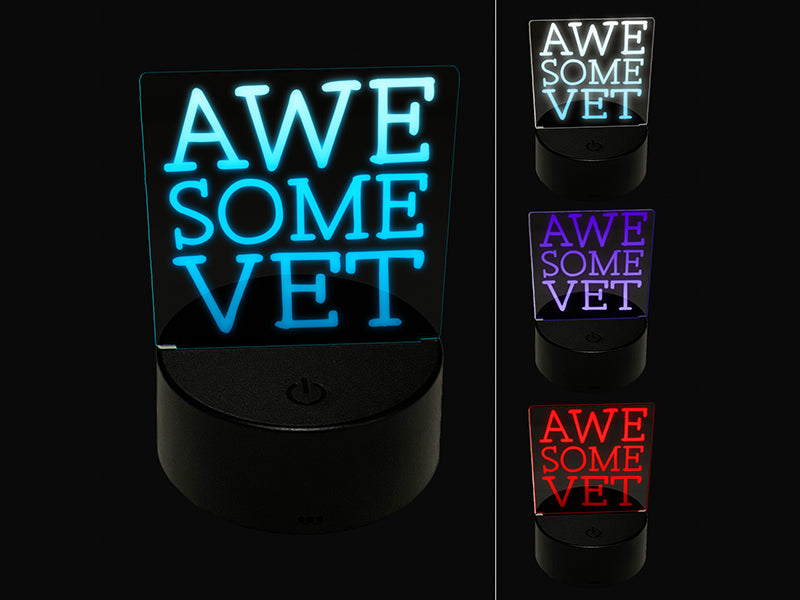 Awesome Vet Veterinarian Veteran Fun Text 3D Illusion LED Night Light Sign Nightstand Desk Lamp