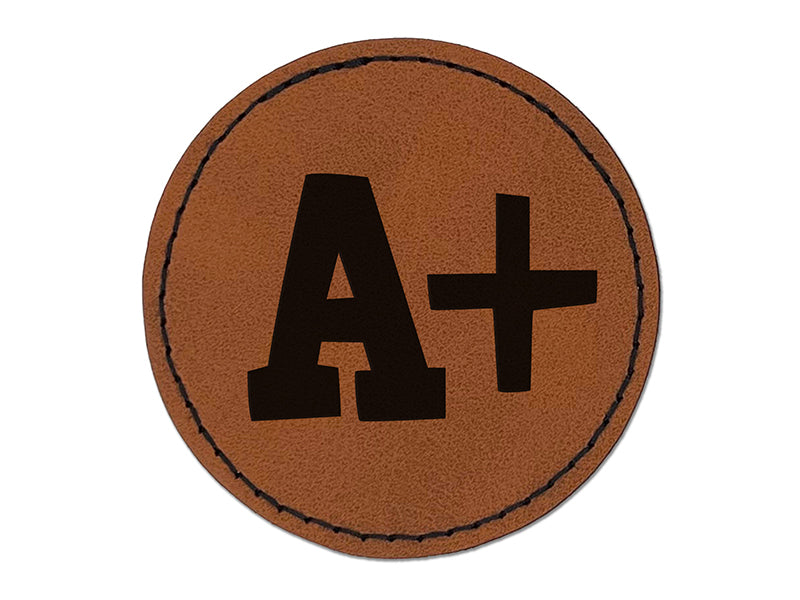 A Plus Grade School Round Iron-On Engraved Faux Leather Patch Applique - 2.5"