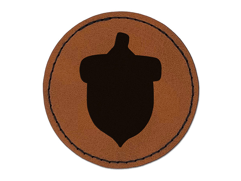 Acorn Solid Round Iron-On Engraved Faux Leather Patch Applique - 2.5"