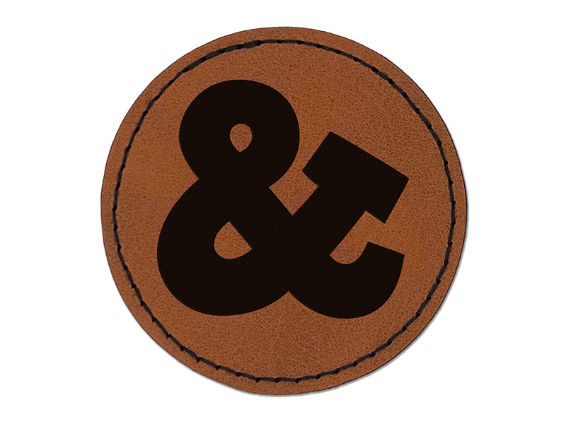 Ampersand Symbol And Round Iron-On Engraved Faux Leather Patch Applique - 2.5"