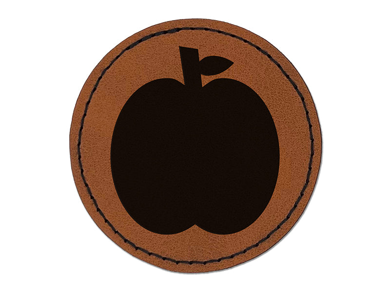 Apple Fruit Round Iron-On Engraved Faux Leather Patch Applique - 2.5"