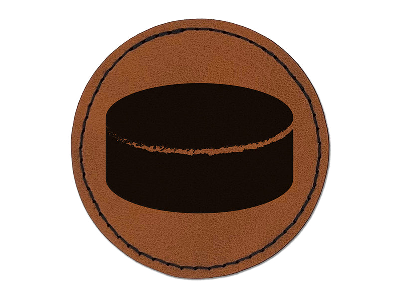 Ice Hockey Puck Sport Round Iron-On Engraved Faux Leather Patch Applique - 2.5"