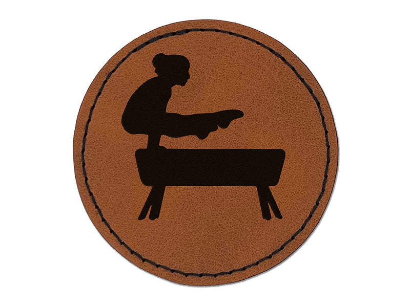 Gymnastics Gymnast Vault Solid Round Iron-On Engraved Faux Leather Patch Applique - 2.5"