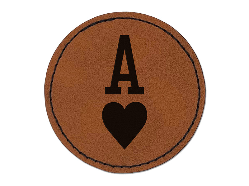Ace of Hearts Card Suit Round Iron-On Engraved Faux Leather Patch Applique - 2.5"