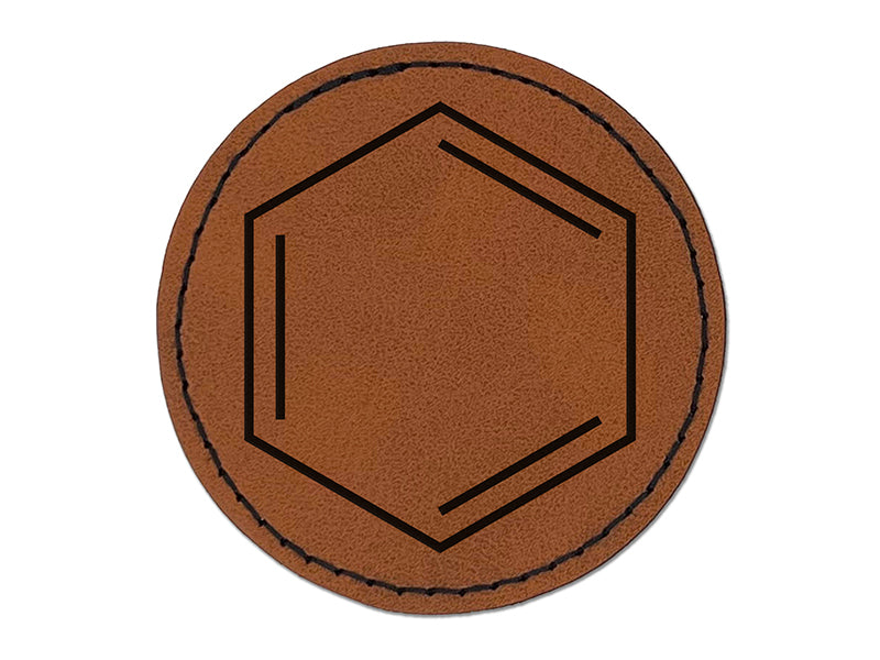 Benzene Ring for Organic Chemistry Science Round Iron-On Engraved Faux Leather Patch Applique - 2.5"