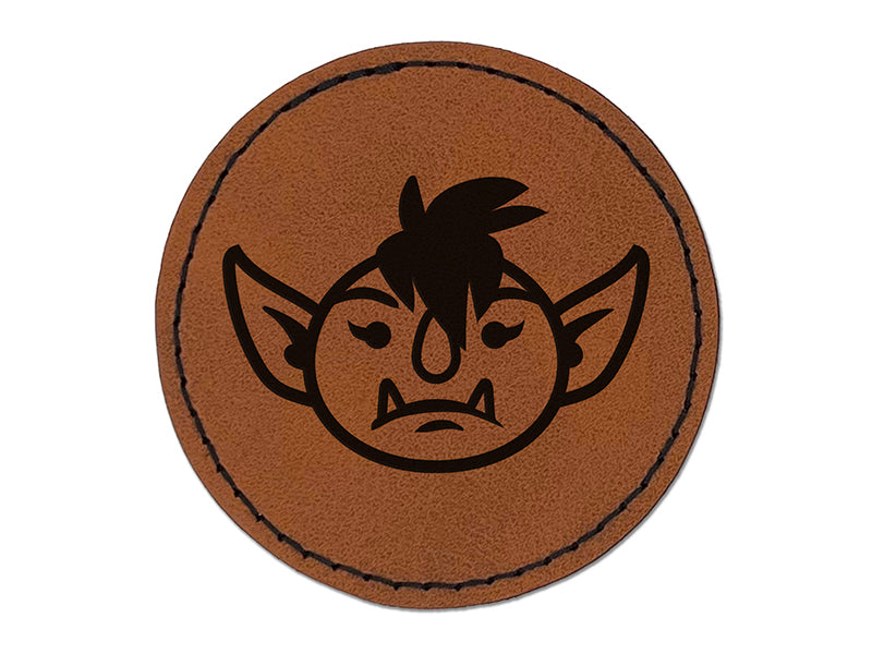 Goblin Female Character Face Round Iron-On Engraved Faux Leather Patch Applique - 2.5"