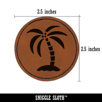 Palm Tree on Tropical Island Round Iron-On Engraved Faux Leather Patch Applique - 2.5"