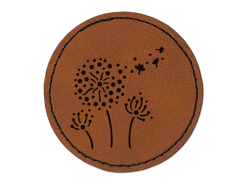 Dandelion Seeds Blowing Away Round Iron-On Engraved Faux Leather Patch Applique - 2.5"