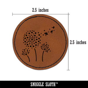 Dandelion Seeds Blowing Away Round Iron-On Engraved Faux Leather Patch Applique - 2.5"