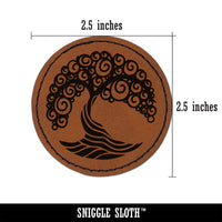 Abstract Tree of Life Round Iron-On Engraved Faux Leather Patch Applique - 2.5"