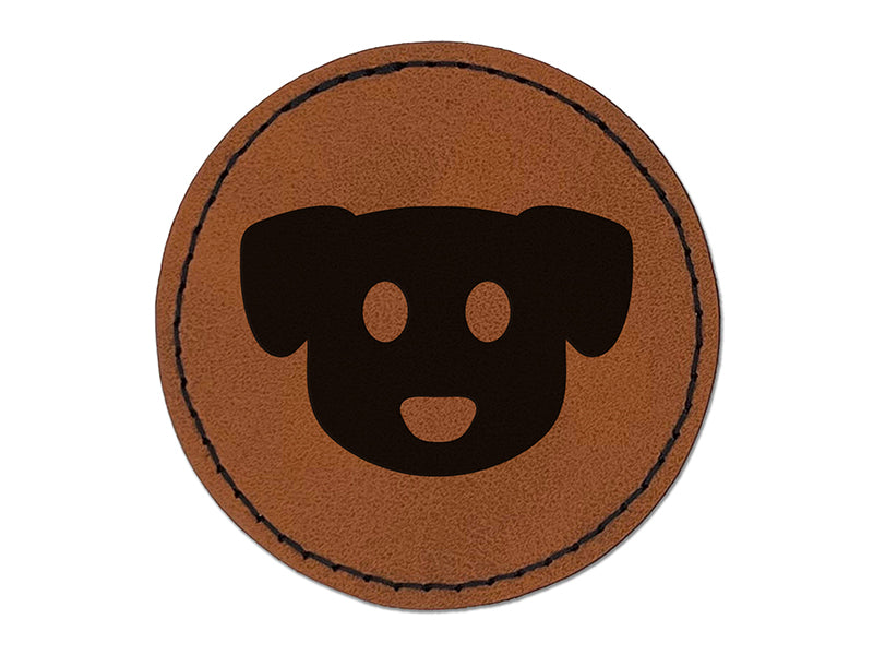 Simple Puppy Dog Head Icon Round Iron-On Engraved Faux Leather Patch Applique - 2.5"