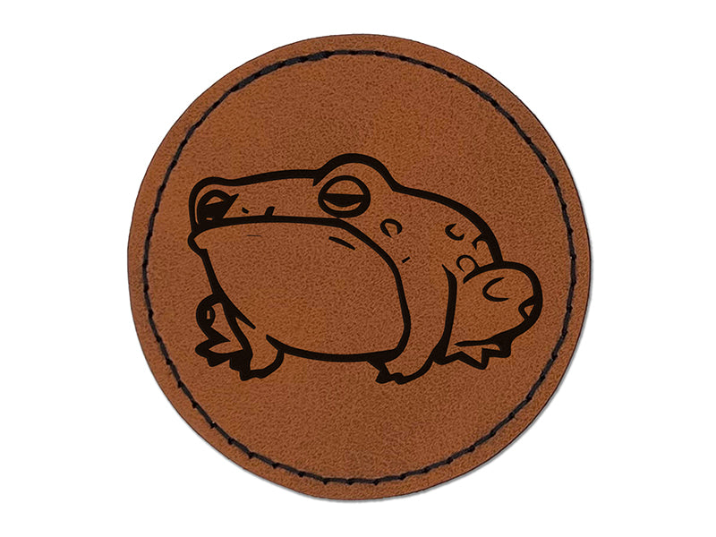 Sleepy Lazy Frog Toad Round Iron-On Engraved Faux Leather Patch Applique - 2.5"