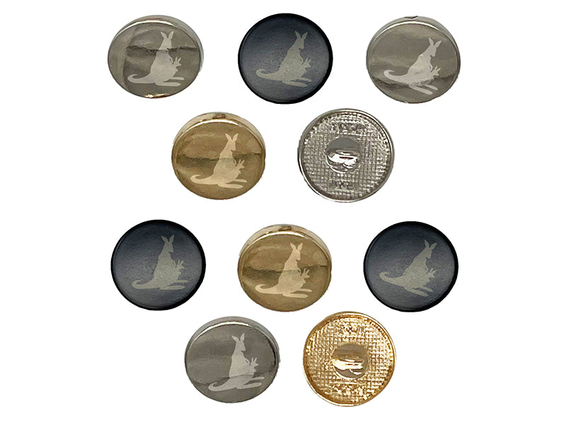 Mother Kangaroo with Baby Joey in Pouch Silhouette 0.6" (15mm) Round Metal Shank Buttons for Sewing - Set of 10