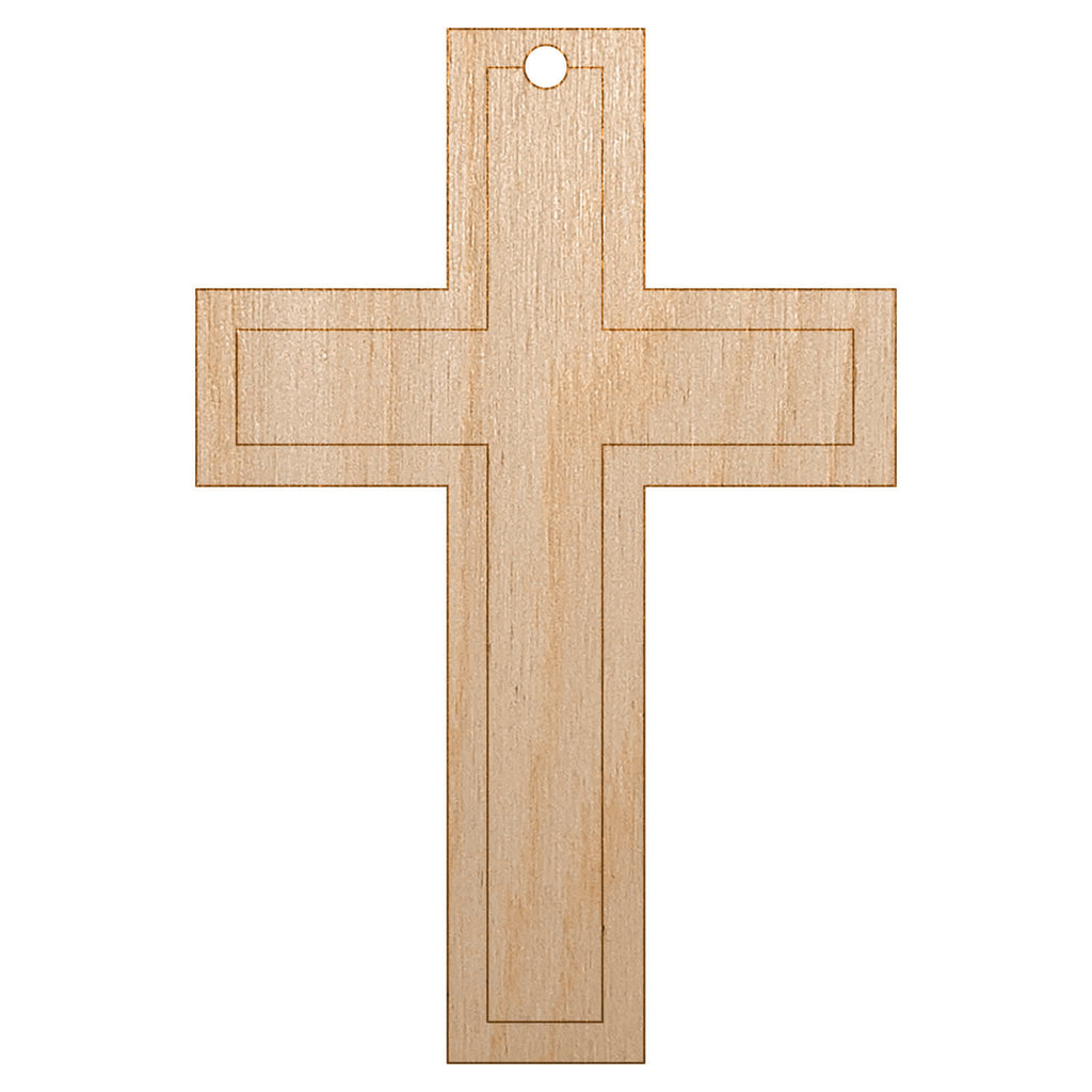 Cross with Outline Christian Unfinished Craft Wood Holiday Christmas Tree DIY Pre-Drilled Ornament