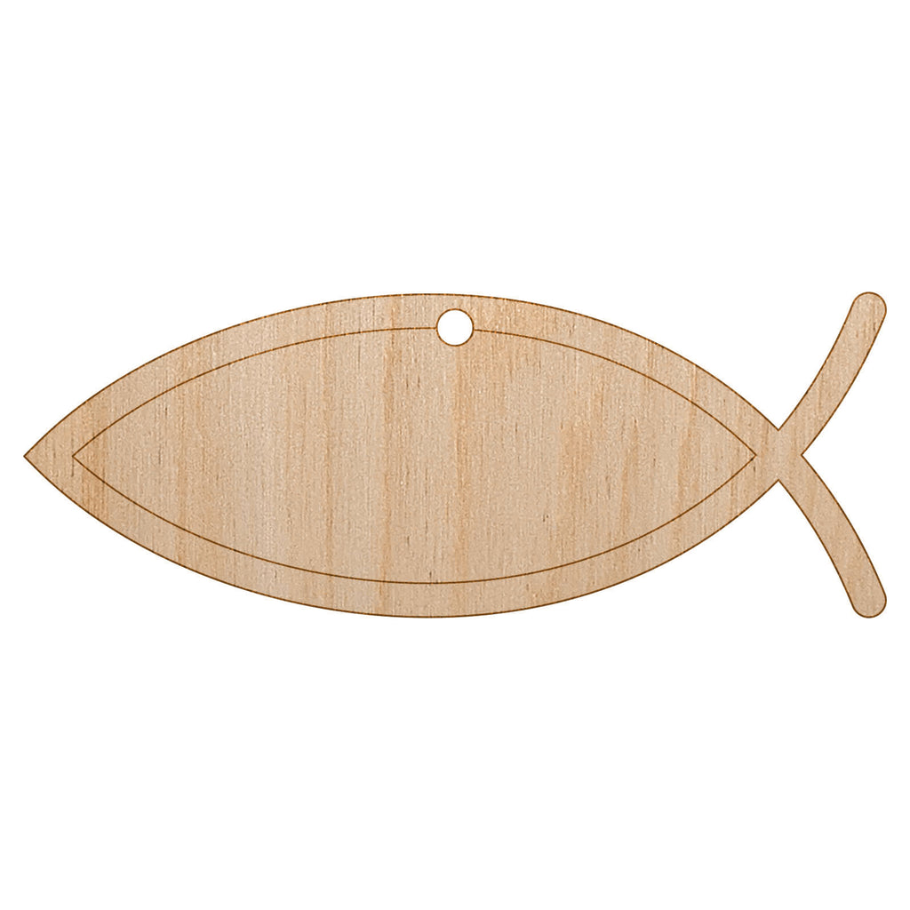 Ichthys Fish Christian Unfinished Craft Wood Holiday Christmas Tree DIY Pre-Drilled Ornament