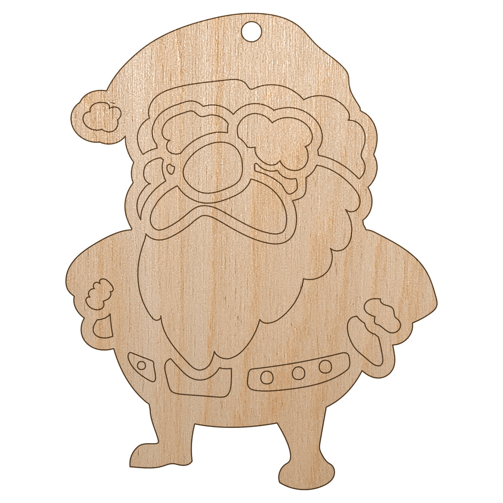 Cute Chibi Santa Claus Christmas Unfinished Craft Wood Holiday Christmas Tree DIY Pre-Drilled Ornament