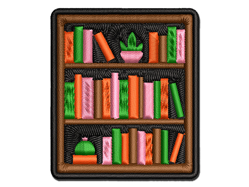 Bookcase of Books Multi-Color Embroidered Iron-On or Hook & Loop Patch Applique