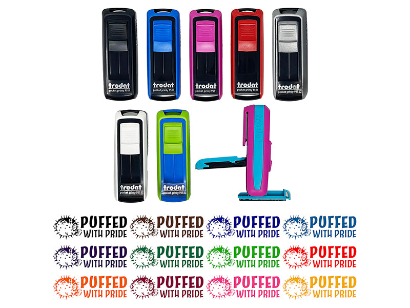 Puffed with Pride Pufferfish Teacher Student School Self-Inking Portable Pocket Stamp 1-1/2" Ink Stamper