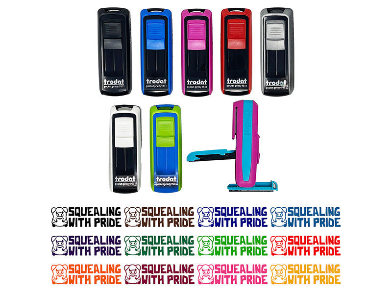 Squealing with Pride Pig Teacher Student School Self-Inking Portable Pocket Stamp 1-1/2" Ink Stamper