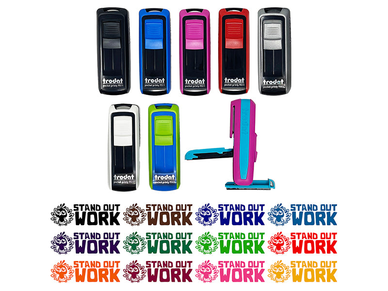 Stand Out Work Peacock Teacher Student School Self-Inking Portable Pocket Stamp 1-1/2" Ink Stamper