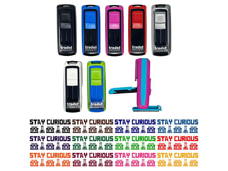 Stay Curious Science Beakers Teacher Student School Self-Inking Portable Pocket Stamp 1-1/2" Ink Stamper