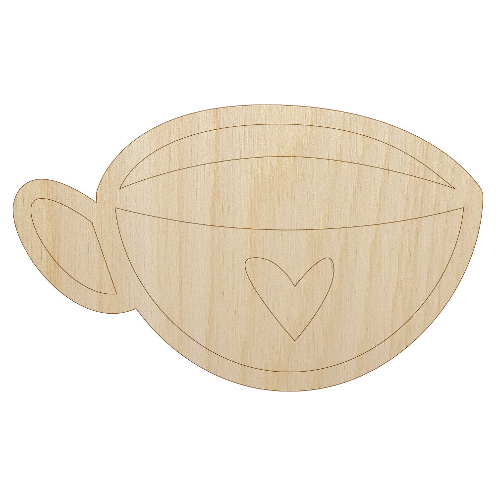 Fun Cup of Tea Coffee with Heart Unfinished Wood Shape Piece Cutout for DIY Craft Projects
