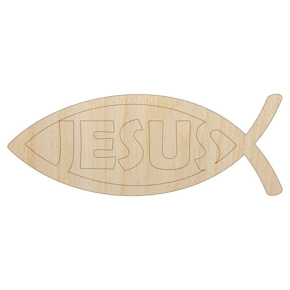 Jesus Ichthys Fish Christian Sketch Unfinished Wood Shape Piece Cutout for DIY Craft Projects