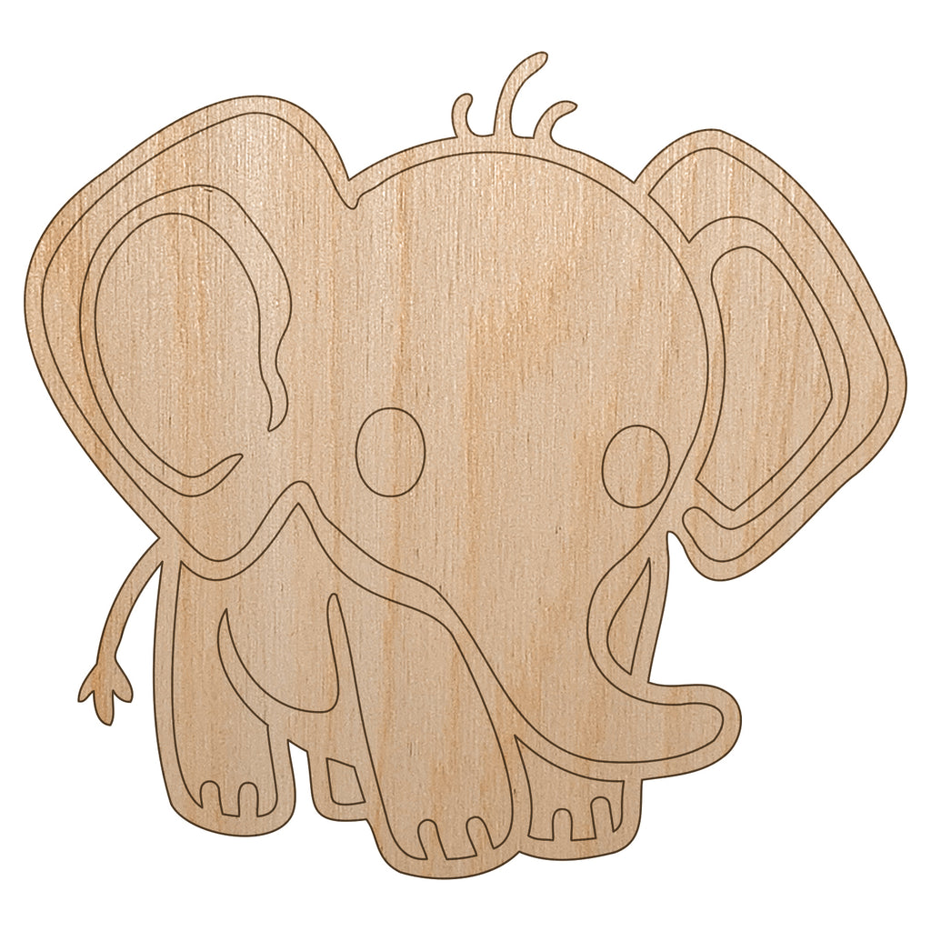 Cute Baby Elephant Unfinished Wood Shape Piece Cutout for DIY Craft Projects