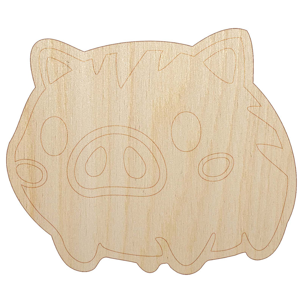 Fun Chibi Wild Boar Pig Swine Unfinished Wood Shape Piece Cutout for DIY Craft Projects